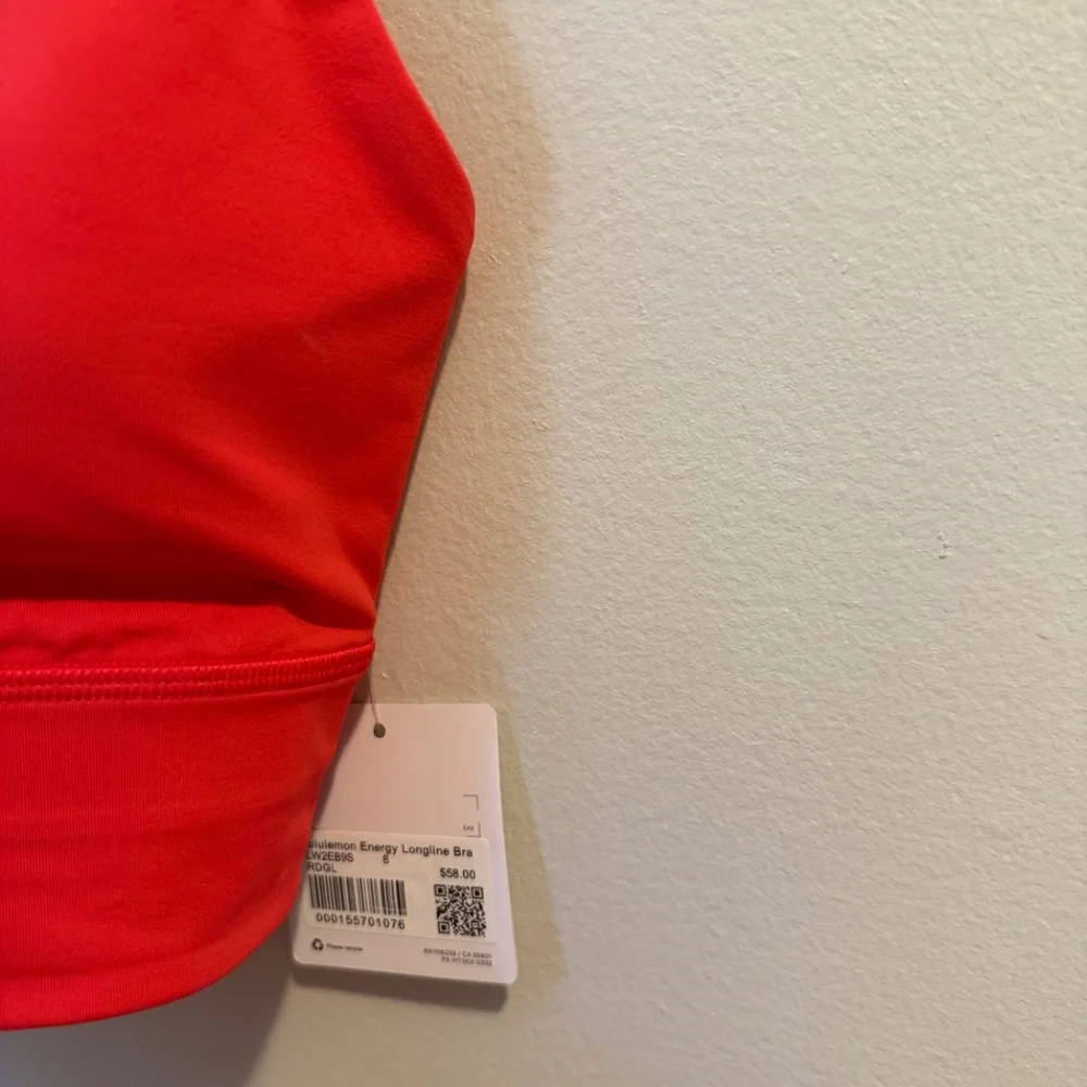 Lululemon energy bra longline red glow size 8 NWT! - Picture 2 of 3